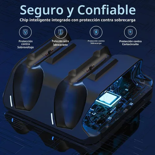 Vista 4 de Estación de carga para controlador PS5 con indicador LED, base de carga autoalineable, base de carga rápida de doble controlador, soporte de Negro