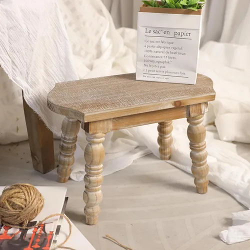 Vista 2 de Taburete de pie de madera Dwellington para baño, taburete de madera para adultos y niños, taburete de planta junto a la cama para cocina (Natural)