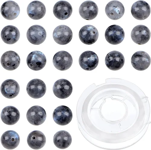 Vista 33 de Bymitel - 210 cuentas de cristal natural, piedras preciosas redondas energéticas y curativas sueltas con cordón elástico para hacer joyas, pulseras