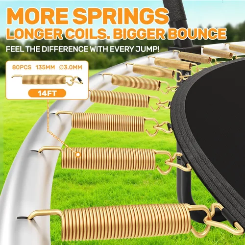 Vista 7 de 10FT 12FT 14FT 16FT Outdoor Recreational Trampoline with Enclosure Net, Bolt-Free Design Yard Trampoline with Wide Ladder and AntiRust Coating, 2 in