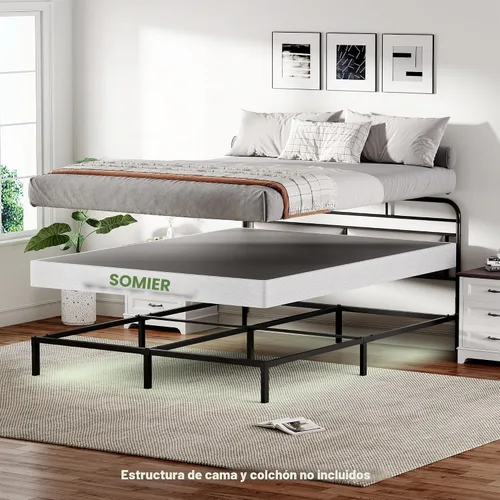 Vista 4 de GRUSIGN Somier de 5 pulgadas para cama matrimonial, base de colchón metálica de tamaño completo con cubierta de tela, marco de acero resistente