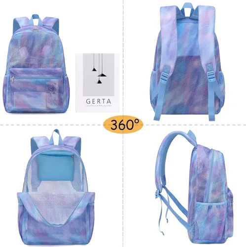 Vista 3 de Mochila de malla para niñas, mochila escolar semitransparente para adolescentes, bolsas de malla con bolsa de maquillajebolsa para lápices, Un