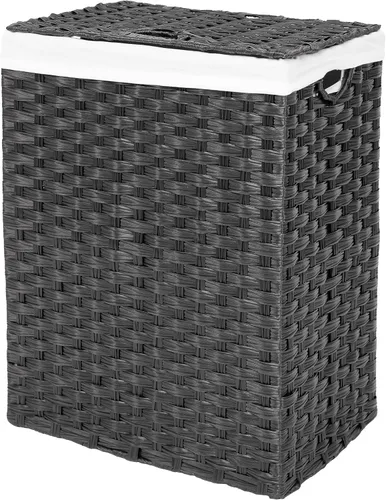 Vista 3 de Seville Classics Cesta de Lavandería Portátil Tejida a Mano Premium con Asas de Transporte, Almacenamiento Doméstico para Ropa, Ropa de Cama, Negro