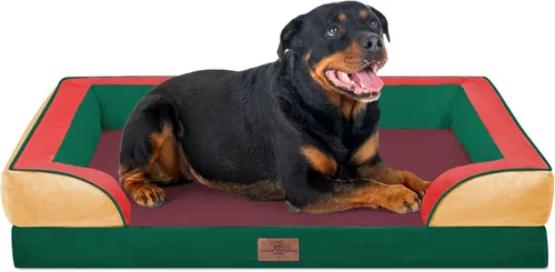 Vista 110 de Comfort Expression Cama ortopédica para perros extra grandes de 45 x 35 pulgadas, cama para mascotas XL de espuma tipo caja de huevos impermeable