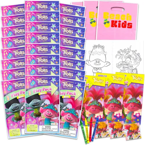 Dreamworks Trolls - Juego de mini recuerdos de fiesta para niños, paquete con 24 mini trolls Grab n Go Play con páginas para colorear y más (Trolls