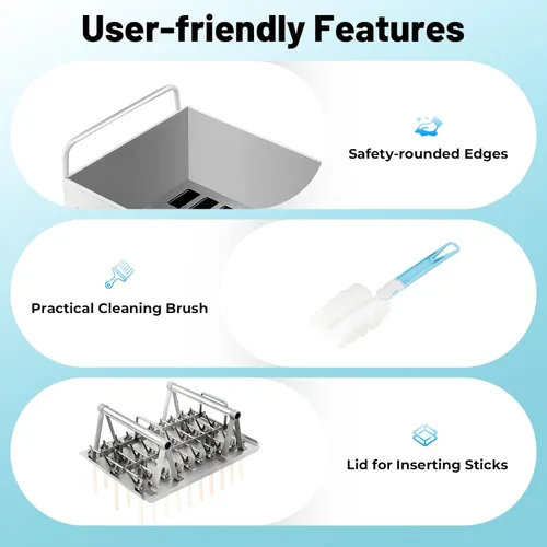 Vista 7 de Kit de moldes para paletas de hielo de acero inoxidable, soporte para palitos de helado de paletas de hielo + cepillo de limpieza