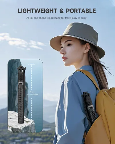 Vista 6 de Trípode para teléfono de 71" y palo para selfie, portátil todo en uno soporte extensible para teléfono celular, con control remoto inalámbrico