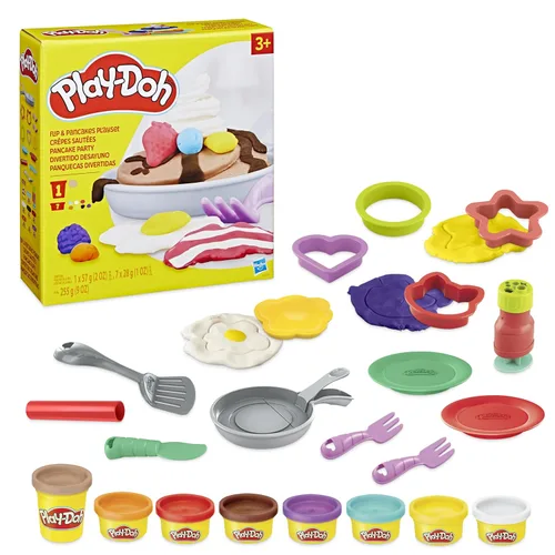 Vista 2 de Play-Doh Kitchen Creations Flip 'n Pancakes - Juego con 14 accesorios y 8 latas, suministros de regreso a clases, juguetes de comida y cocina