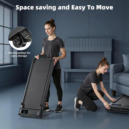 Vista 6 de Caminadora plegable para el hogar - Cintas de correr plegables con barra de mango portátil compactas plegables para interiores, almohadillas
