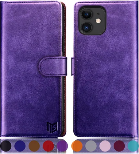 Vista 10 de SUANPOT Funda de piel tipo cartera para iPhone 11 de 6.1 pulgadas (Non 11 Pro de 5.8 pulgadas) con bloqueo RFID, tarjetero de crédito, funda