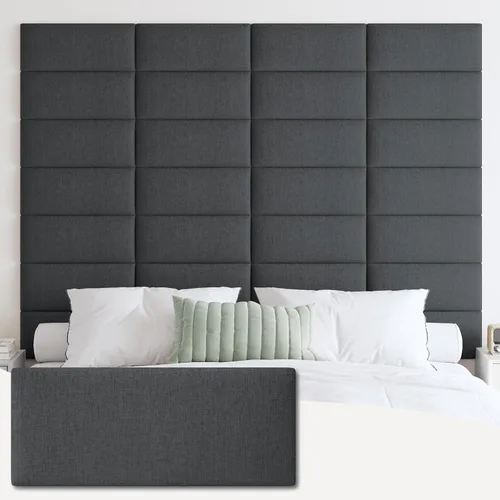 Vista 20 de IFNOW Cabecera tapizada para montar en la pared, paneles de pared 3D insonorizados para despegar y pegar, cabecero copetudo reutilizable y extraíble