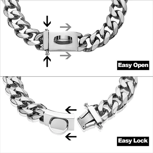 Vista 4 de Collar de cadena dorada para perros pequeños, medianos y grandes, de acero inoxidable, resistente, con eslabones cubanos y Martingala