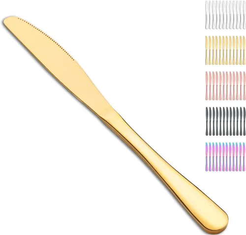 Vista 11 de Evanda Juego de cuchillos de mesa de acero inoxidable, 12 piezas, cuchillos de mantequilla, juego de cubiertos, juego de cubiertos, apto