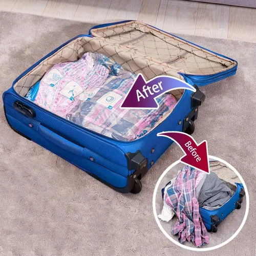 Vista 5 de Bolsas de almacenamiento al vacío, pequeñas bolsas selladoras que ahorran espacio, bolsas de compresión herméticas para ropa, almohadas, edredones
