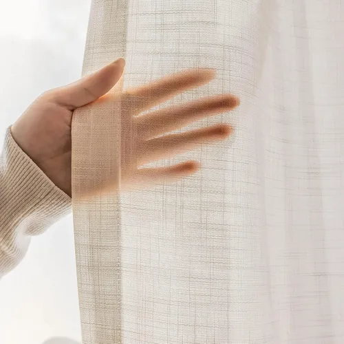 Cortinas semitraslúcidas beige para sala de estar de 54 pulgadas de largo, paneles de ventana plisados con textura de lino para dormitorio, cortinas