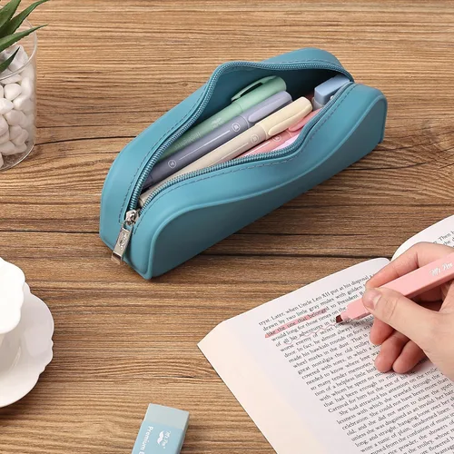 Vista 8 de Mr. Pen Estuche de silicona para lápices, estuche verde azulado, estuche estético para lápices para mujeres, bolsa de maquillaje