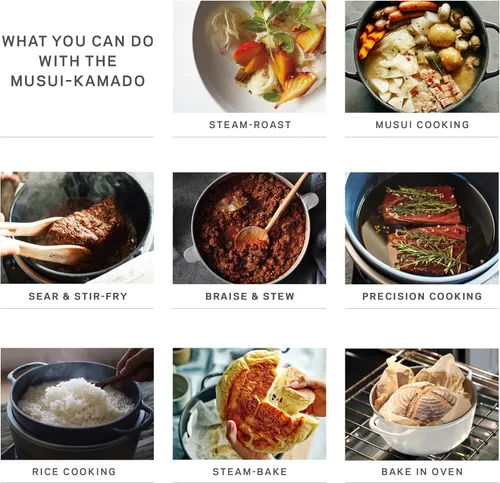 Vista 3 de Vermicular Musui–Kamado (RICEPOT) Cocina de inducción de hierro fundido Multicocina de precisión Arrocera japonesa Olla de cocción lenta