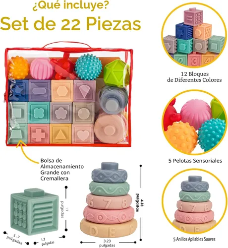 Vista 2 de SpringFlower Juguetes Montessori 3 en 1 para bebés de 0-3-6-12 meses, dentición suave para bebés, bloques de construcción apilables para bebés