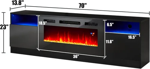 Vista 6 de Amerlife Soporte de TV para Chimenea con Chimenea Eléctrica de 36", Centro de Entretenimiento con Luz LED, Soporte de Entretenimiento Moderno