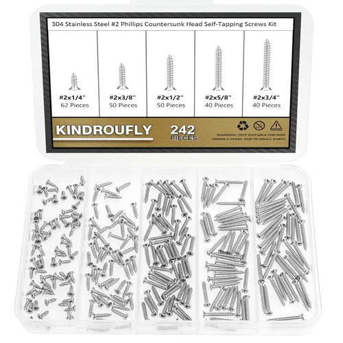 242 tornillos autorroscantes Phillips de cabeza avellanada Phillips #2 x 1/4 pulgadas, 3/8 pulgadas, 1/2 pulgadas, 5/8 pulgadas, 3/4 pulgadas, kit
