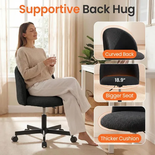 Vista 3 de NEO Chair Office Vanity Chair with Wheels Comfy Desk Chair for Girls Cute Computer Small Armless Adjustable Height Swivel for Home Bedroom Task