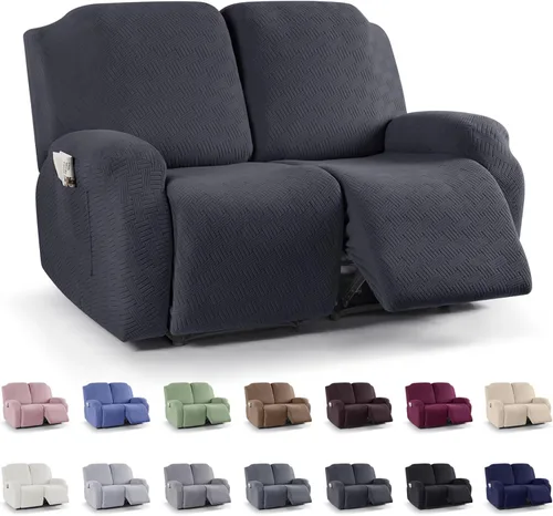 Vista 32 de KinCam Fundas para Reclinables, Fundas Elásticas para Sillas Reclinables, Fundas para Sofá Reclinable con Rayas Jacquard, Fundas Protectoras de Negro