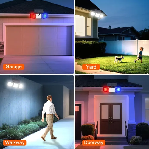 Vista 8 de Aolyty Luces solares con sensor de movimiento, luces estroboscópicas solares impermeables IP65, luces de pared estroboscópicas - Blanco