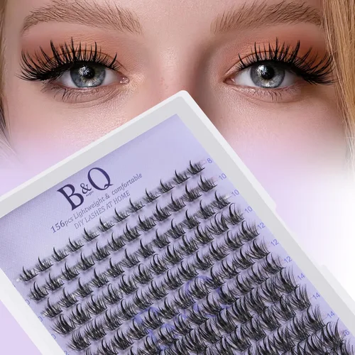 Vista 29 de B&Q Racimos de pestañas finas completos B49, racimos de pestañas 156 piezas, extensiones de pestañas cómodas en bandeja, 8-18 mm, pestañas