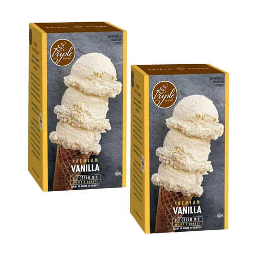 Triple Scoop - Mezcla de helado de vainilla premium (2) para máquina de helados. Simple, fácil, delicioso. De mezcla gourmet a máquina en 5 minutos,