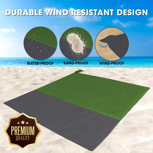 Vista 5 de Manta de playa XL de secado rápido, duradera, ligera, compacta, para exteriores, 83 x 79 pulgadas, a prueba de arena, impermeable, tapete de picnic
