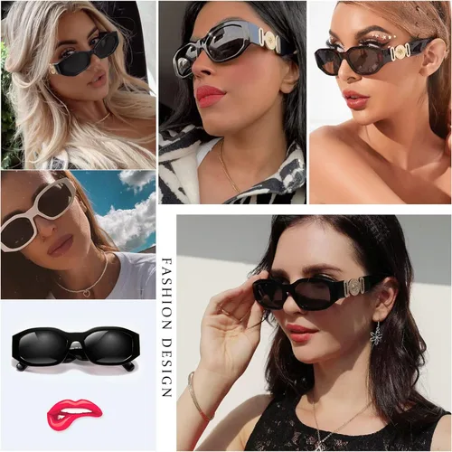 Vista 4 de KUGUAOK Gafas de sol rectangulares irregulares para mujer diseño moderno protección UV gafas de sol pequeñas