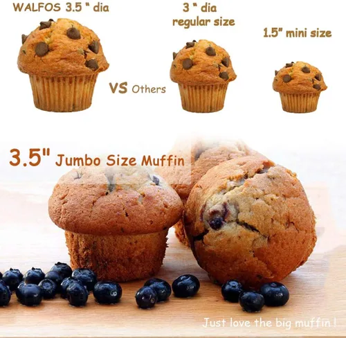 Vista 5 de Walfos Juego de Moldes de Silicona para Muffins de Texas - Molde de Silicona para 6 Cupcakes Jumbo, Antiadherente, ¡Simplemente Salen! Perfecto