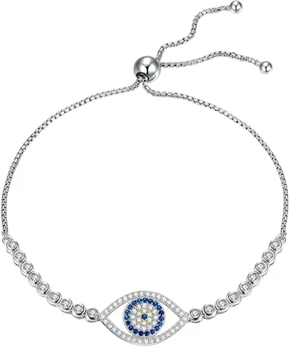 Vista 7 de Plata de Ley 925Colgante De Mal De Ojo Azul Collar arete pulsera de eslabones wcirconitas cúbicas 3en 1juego