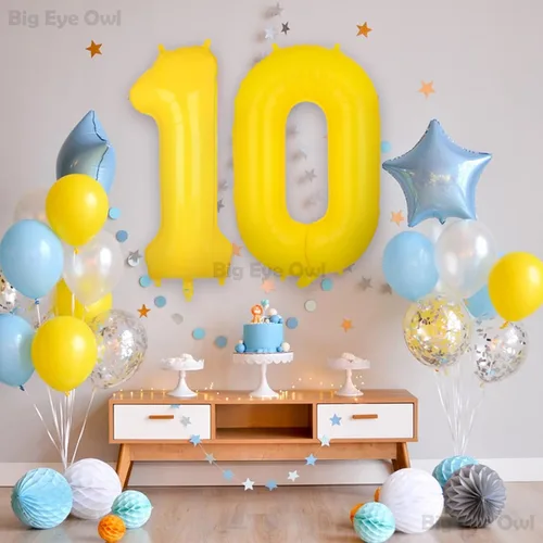 Vista 7 de Globos grandes de papel de aluminio amarillo número 0 de 40 pulgadas, helio grande Mylar Zero globo para decoración de fiesta de cumpleaños