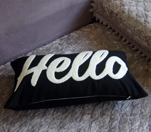 Vista 5 de Funda de almohada decorativa bordada con texto en inglés «Hello Low», funda de almohada lumbar de 12 x 20 pulgadas, solo funda