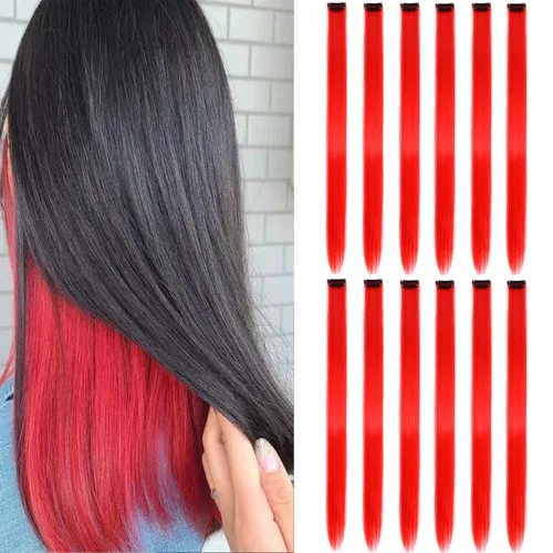 Vista 10 de 7 extensiones de cabello sintético con clip, de 20 pulgadas, multicolor, lacio, con clip, para mujeres y niñas, regalo con extensiones sintéticas 7