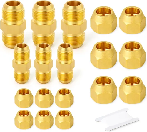 Vista 27 de GASHER 5 piezas de accesorios de tubo de cobre con conexión abocinadas de 45 grados, tuerca de 1,27 cm para aire acondicionado, extensión de cobre