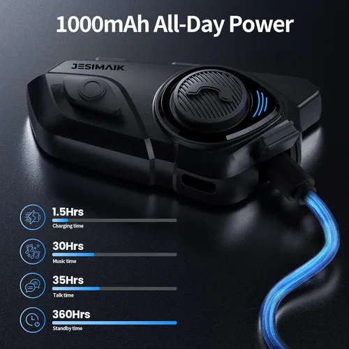 Vista 7 de JESIMAIK Auriculares Bluetooth para Casco de Motocicleta, Sistema de Comunicación de Casco de 2KM de 10 Vías, Intercomunicador de Audio Multitarea