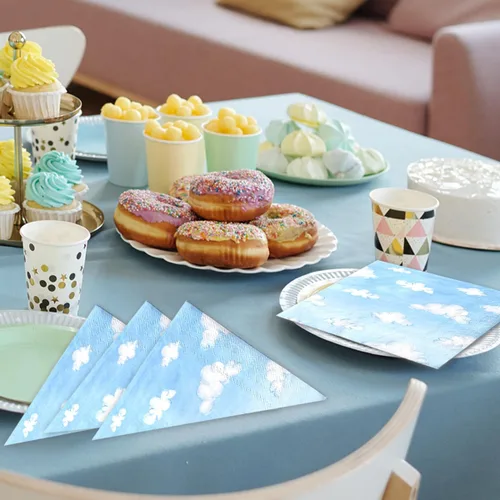 Vista 5 de 40 servilletas de nube, suministros de fiesta de historia, cielo azul, nubes blancas, servilletas de papel desechables con temática de nubes