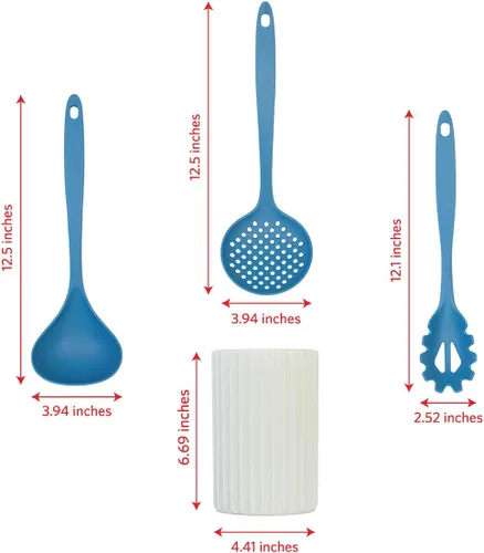 Vista 5 de Glad Juego de utensilios de cocina, 8 piezas, herramientas de cocina antiadherentes con soporte para utensilios, cuchara de nailon, cucharón, Azul