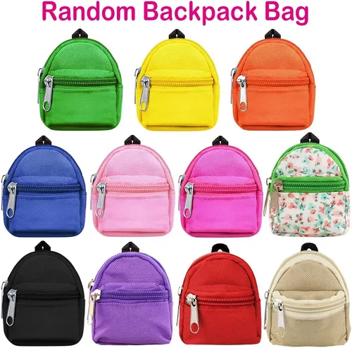 Vista 5 de BARWA 5 piezas de accesorios de viaje para muñecas, 2 mochila para muñecas con cremallera con 2 gafas de sol, 1 telescopio para muñecas de 11.5