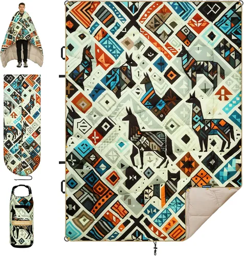 Vista 30 de Manta de campamento, manta acolchada plegable de plumón alternativo, ligera, resistente al viento, resistente al agua para exteriores, senderismo