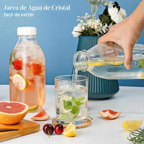 Vista 7 de Paquete de 2 botellas de leche de vidrio con 2 tapas dispensadoras, tapa de rosca 100% hermética de servicio pesado. ¡Jarra de agua de vidrio