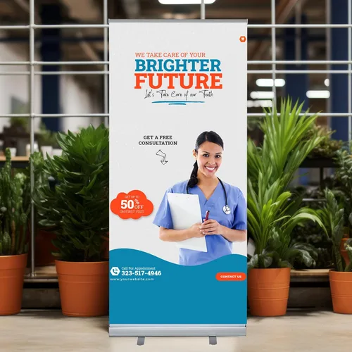 Vista 7 de M&T Displays Super Eco - Pancarta retráctil enrollable de pie de 48 x 78.75 pulgadas, perfil de aluminio plateado con bolsa de transporte