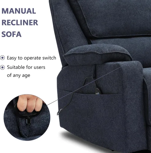 Vista 31 de KIGOTY Juego de 2 muebles de sala de estar, el juego de sofá reclinable incluye sofá reclinable reclinable y silla reclinable de masaje, juego