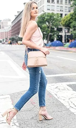 Vista 6 de SG SUGU - Liviano bolso Lunar cruzado estilo cúpula con borlas bolsillo con cremallera y tira ajustable