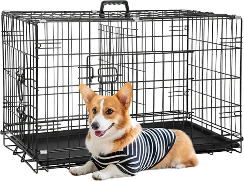 Vista 50 de FDW Jaula para perros con doble puerta, jaula plegable de alambre de metal de 36 pulgadas con bandeja extraíble y panel divisor, jaula para mascotas