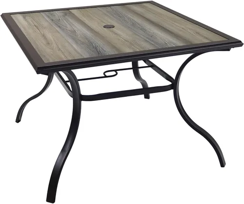 Vista 9 de Anmutig Mesa de patio pequeña cuadrada de 27.5 pulgadas con resistente a la intemperie para comedor al aire libre, color negro