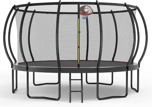 Vista 10 de Lyromix - Cama elástica de 12, 14, 15 y 16 pies al aire libre con aro de baloncesto, cama elástica con luces para niños y adultos, cama elástica