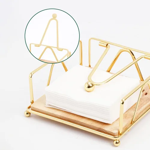 Vista 3 de Napkin Holder for Table, Square Metal Napkin Holder with Weight Arm Freestanding Paper Tissue Dispenser with Wooden Base for Dinning Kitchen Black